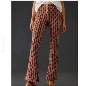 Maeve Red and White Patterned Flare Pants